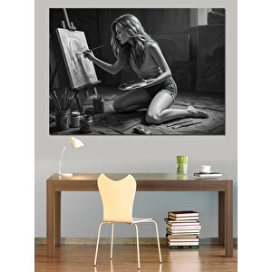Ressam Kadın Eskizi Dekoratif Kanvas - Mdf Ahşap Tablo 70x100 cm