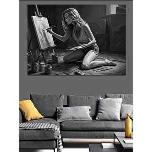Ressam Kadın Eskizi Dekoratif Kanvas - Mdf Ahşap Tablo 70x100 cm