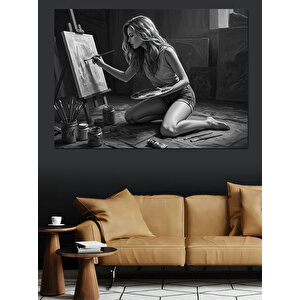 Ressam Kadın Eskizi Dekoratif Kanvas - Mdf Ahşap Tablo 70x100 cm