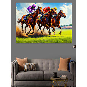 At Yarışı Heyecanı Dekoratif Kanvas - Mdf Ahşap Tablo 50x70 cm