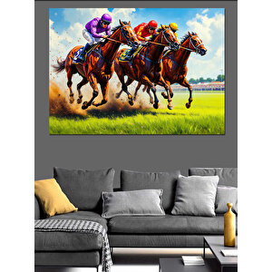 At Yarışı Heyecanı Dekoratif Kanvas - Mdf Ahşap Tablo 50x70 cm