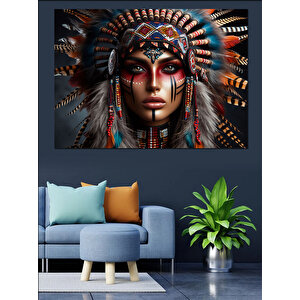 Kızılderili Kadın Dekoratif Kanvas - Mdf Ahşap Tablo