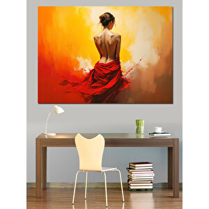 Kırmızı Elbiseli Kadın Dekoratif Kanvas - Mdf Ahşap Tablo