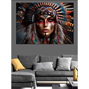 Kızılderili Kadın Dekoratif Kanvas - Mdf Ahşap Tablo 50x70 cm