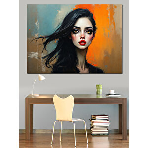 Sert Bakışlı Kadın Dekoratif Kanvas - Mdf Ahşap Tablo 35x50 cm