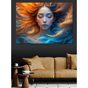 Dalgalar Arasında Kadın Dekoratif Kanvas - Mdf Ahşap Tablo 100x140 cm