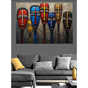 Renkli Afrika Maskeleri Dizilimi Dekoratif Kanvas - Mdf Ahşap Tablo 35x50 cm
