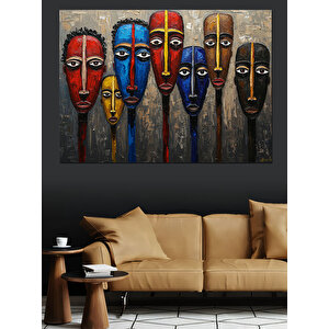 Renkli Afrika Maskeleri Dizilimi Dekoratif Kanvas - Mdf Ahşap Tablo 35x50 cm