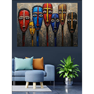 Renkli Afrika Maskeleri Dizilimi Dekoratif Kanvas - Mdf Ahşap Tablo 35x50 cm