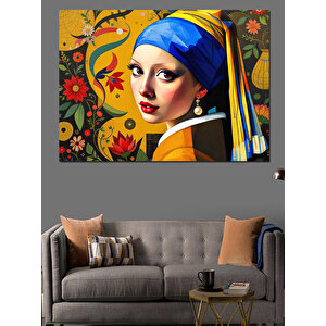 İnci Küpeli Kadın Dekoratif Kanvas - Mdf Ahşap Tablo 100x140 cm