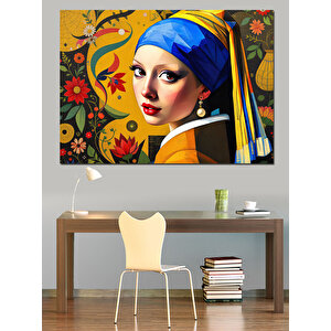 İnci Küpeli Kadın Dekoratif Kanvas - Mdf Ahşap Tablo 100x140 cm