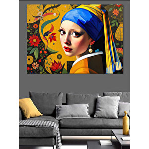İnci Küpeli Kadın Dekoratif Kanvas - Mdf Ahşap Tablo 25x35 cm