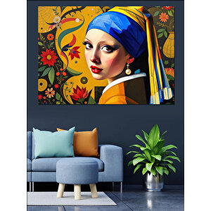 İnci Küpeli Kadın Dekoratif Kanvas - Mdf Ahşap Tablo