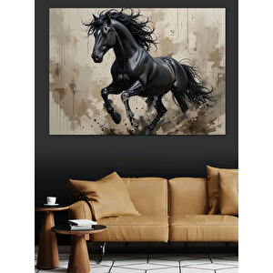 Siyah At Koşuyor Dekoratif Kanvas - Mdf Ahşap Tablo