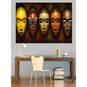 Afrika Maskeleri Renkli Dizilim Dekoratif Kanvas - Mdf Ahşap Tablo