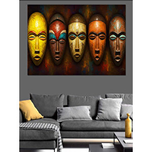 Afrika Maskeleri Renkli Dizilim Dekoratif Kanvas - Mdf Ahşap Tablo