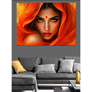 Turuncu Eşarplı Kadın Dekoratif Kanvas - Mdf Ahşap Tablo 100x140 cm