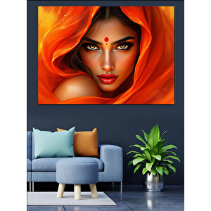 Turuncu Eşarplı Kadın Dekoratif Kanvas - Mdf Ahşap Tablo 100x140 cm