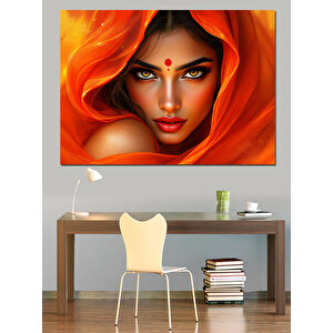 Turuncu Eşarplı Kadın Dekoratif Kanvas - Mdf Ahşap Tablo