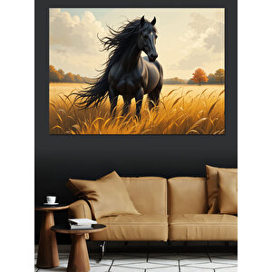 Buğday Tarlasında Koşan At Dekoratif Kanvas - Mdf Ahşap Tablo 70x100 cm