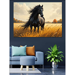 Buğday Tarlasında Koşan At Dekoratif Kanvas - Mdf Ahşap Tablo 70x100 cm