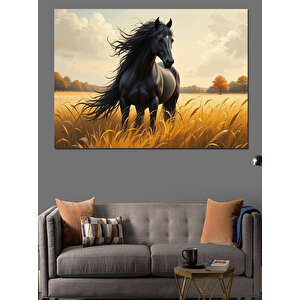 Buğday Tarlasında Koşan At Dekoratif Kanvas - Mdf Ahşap Tablo 70x100 cm