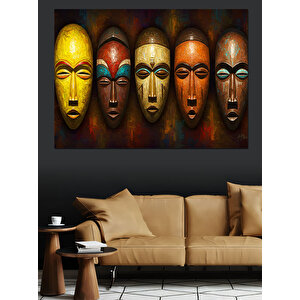 Afrika Maskeleri Renkli Dizilim Dekoratif Kanvas - Mdf Ahşap Tablo 70x100 cm