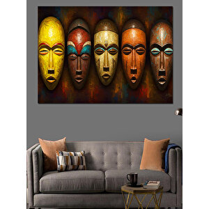 Afrika Maskeleri Renkli Dizilim Dekoratif Kanvas - Mdf Ahşap Tablo 70x100 cm