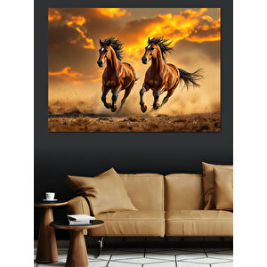 Koşan Vahşi Atlar Dekoratif Kanvas - Mdf Ahşap Tablo 50x70 cm