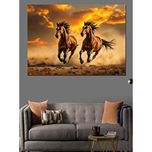 Koşan Vahşi Atlar Dekoratif Kanvas - Mdf Ahşap Tablo 50x70 cm