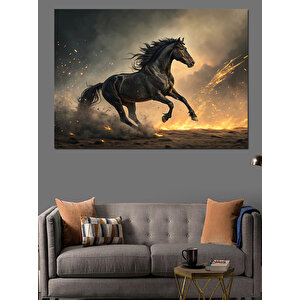 Koşan Siyah At Dekoratif Kanvas - Mdf Ahşap Tablo