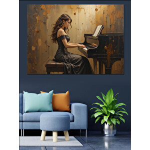 Piyano Çalan Kadın Dekoratif Kanvas - Mdf Ahşap Tablo 35x50 cm