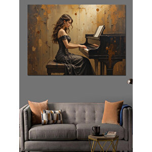 Piyano Çalan Kadın Dekoratif Kanvas - Mdf Ahşap Tablo 35x50 cm