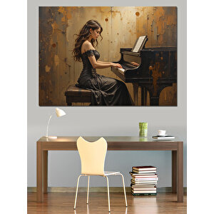Piyano Çalan Kadın Dekoratif Kanvas - Mdf Ahşap Tablo 35x50 cm