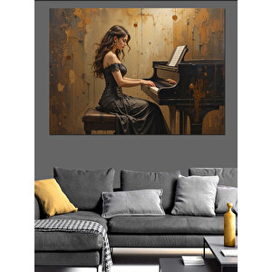 Piyano Çalan Kadın Dekoratif Kanvas - Mdf Ahşap Tablo