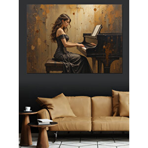 Piyano Çalan Kadın Dekoratif Kanvas - Mdf Ahşap Tablo