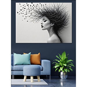 Uçuşan Saçlı Kadın Dekoratif Kanvas - Mdf Ahşap Tablo 50x70 cm