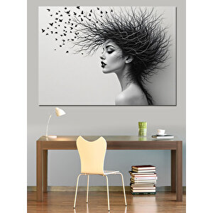 Uçuşan Saçlı Kadın Dekoratif Kanvas - Mdf Ahşap Tablo 50x70 cm
