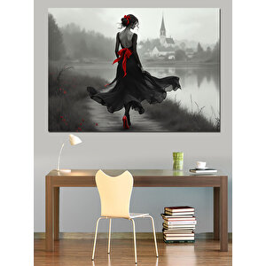 Siyah Elbiseli Kadın Dekoratif Kanvas - Mdf Ahşap Tablo 100x140 cm