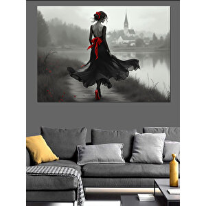Siyah Elbiseli Kadın Dekoratif Kanvas - Mdf Ahşap Tablo 100x140 cm