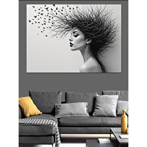 Uçuşan Saçlı Kadın Dekoratif Kanvas - Mdf Ahşap Tablo