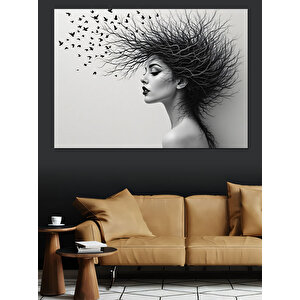 Uçuşan Saçlı Kadın Dekoratif Kanvas - Mdf Ahşap Tablo