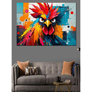 Renkli Patlamalı Horoz Portresi Dekoratif Kanvas - Mdf Ahşap Tablo 100x140 cm