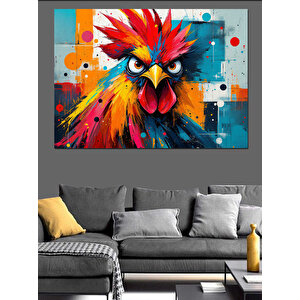 Renkli Patlamalı Horoz Portresi Dekoratif Kanvas - Mdf Ahşap Tablo