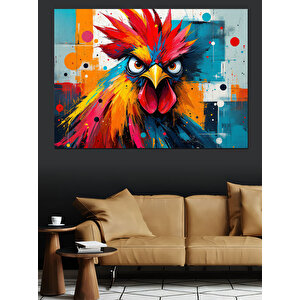 Renkli Patlamalı Horoz Portresi Dekoratif Kanvas - Mdf Ahşap Tablo