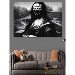 Maskeli Mona Lisa Figürü Dekoratif Kanvas - Mdf Ahşap Tablo 100x140 cm