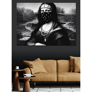 Maskeli Mona Lisa Figürü Dekoratif Kanvas - Mdf Ahşap Tablo