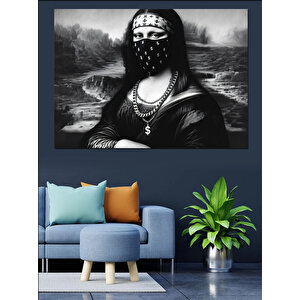 Maskeli Mona Lisa Figürü Dekoratif Kanvas - Mdf Ahşap Tablo