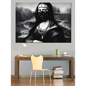 Maskeli Mona Lisa Figürü Dekoratif Kanvas - Mdf Ahşap Tablo 70x100 cm