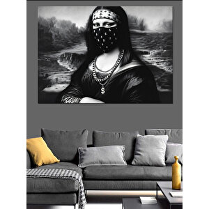 Maskeli Mona Lisa Figürü Dekoratif Kanvas - Mdf Ahşap Tablo 70x100 cm